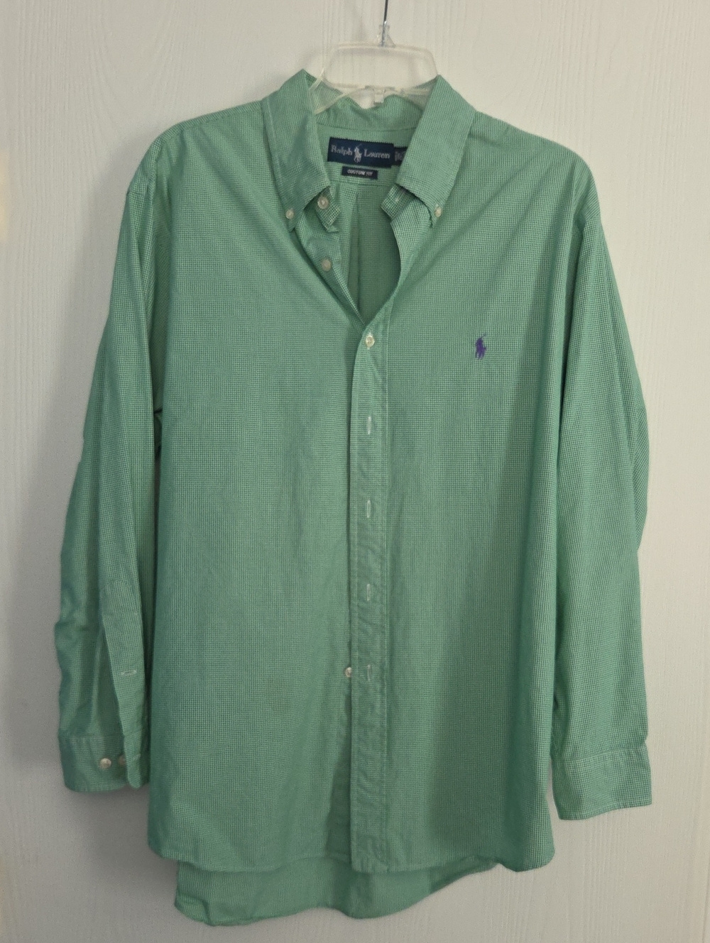 VTG Ralph Lauren Men’s Light Green Button-Down Shirt with Purple Pony